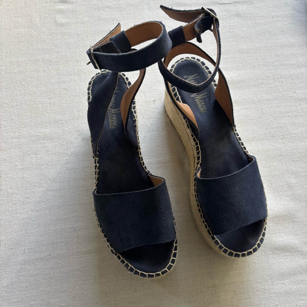 Neiman Marcus Blue Suede Espadrille Wedge Sandals Women’s 40 - Picture 2 of 11